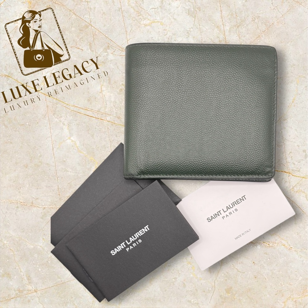 Saint Laurent Dark Green Leather Card Holder